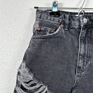 Topshop Charcoal Distressed Jean Shorts